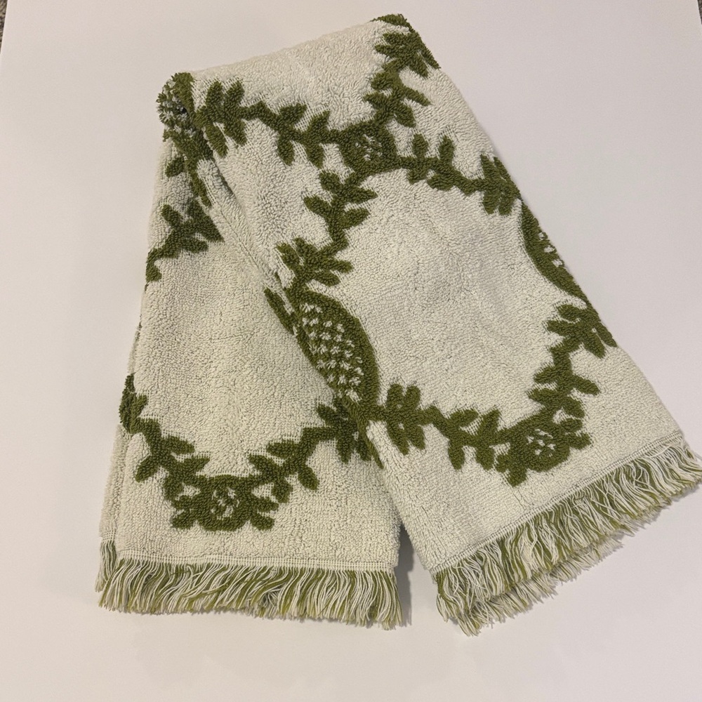 Vintage SEARS Royal Touch Hand Towels Green And White Cotton Mid Century Retro